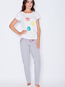 Tracksuit trousers   Katrus  Grey sweatpants made of cotton, with tapered legs, a drawstring waist, side pockets with contrast piping.