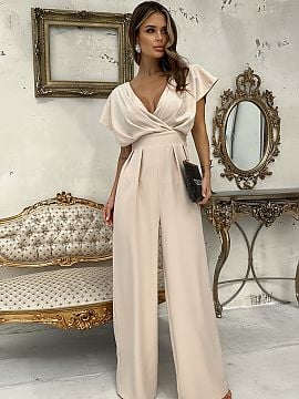Party Jumpsuit With Wide Leg In Beige, AWAMA