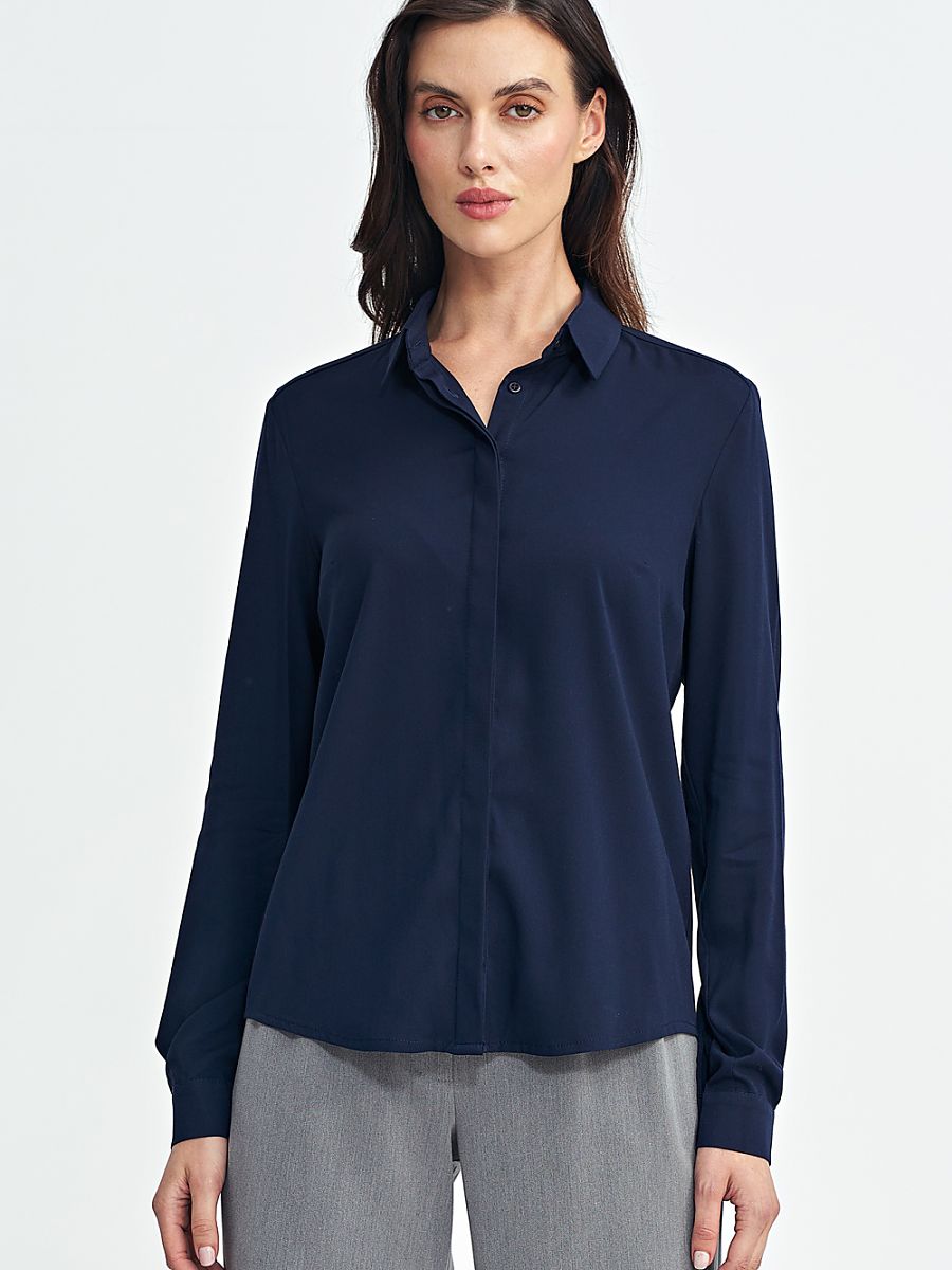 Nife Langarm Hemd – marineblau
