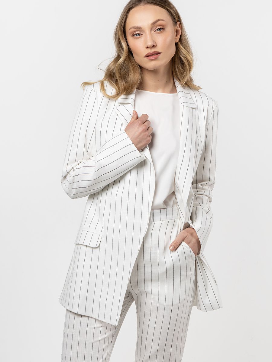 Striped Linen-Blend Blazer