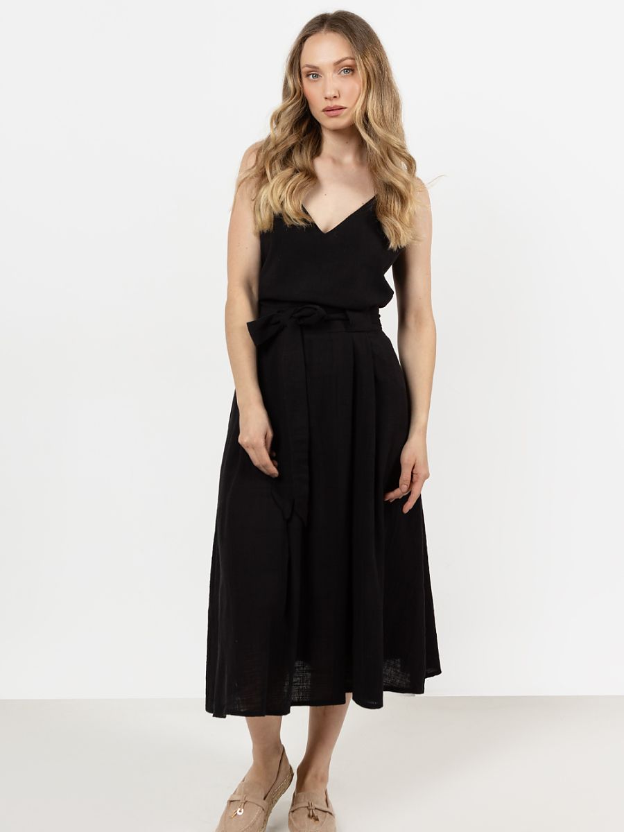 Pleated Cotton Flared Skirt