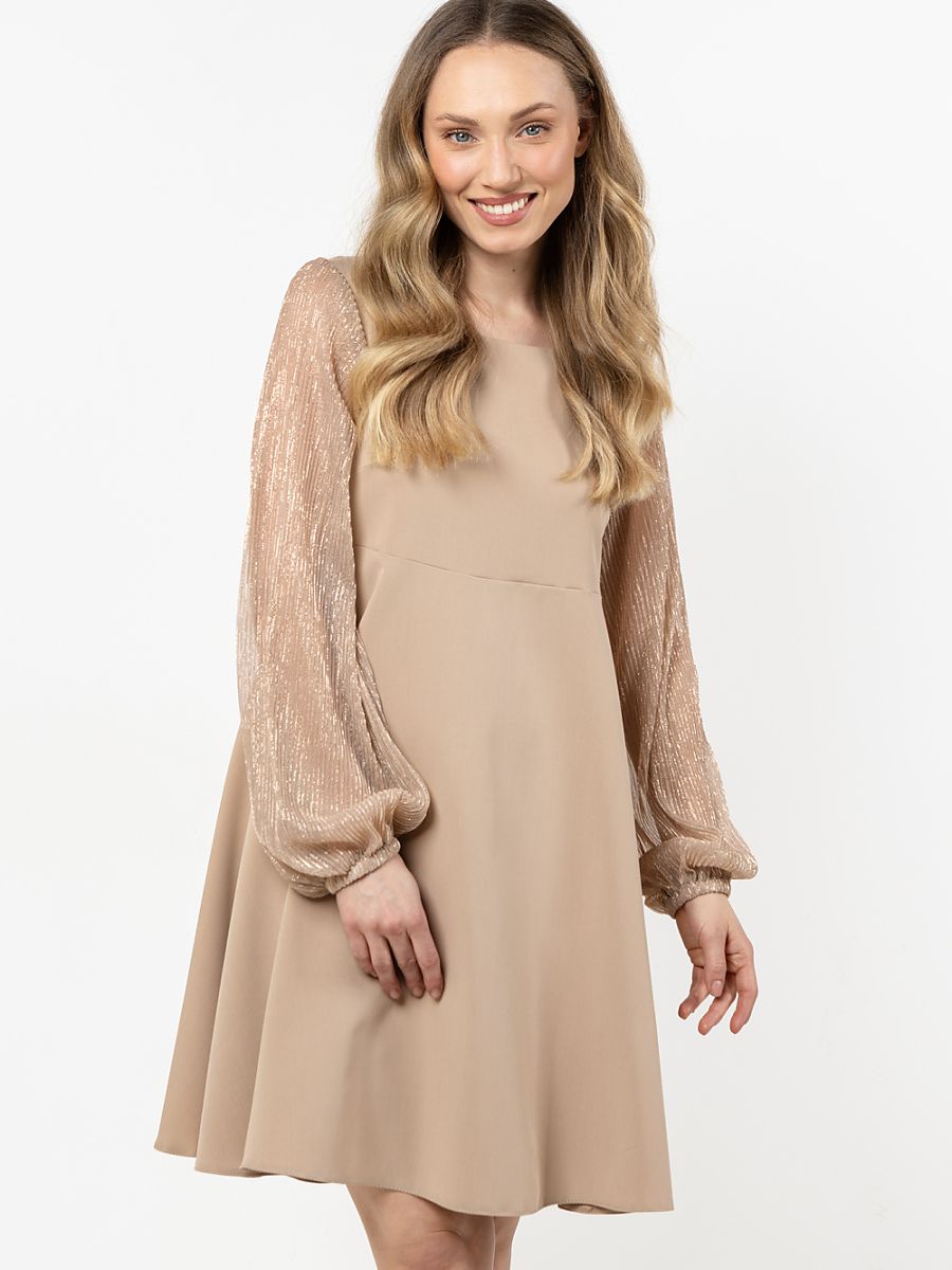 Tulle-Sleeved Trapeze Dress