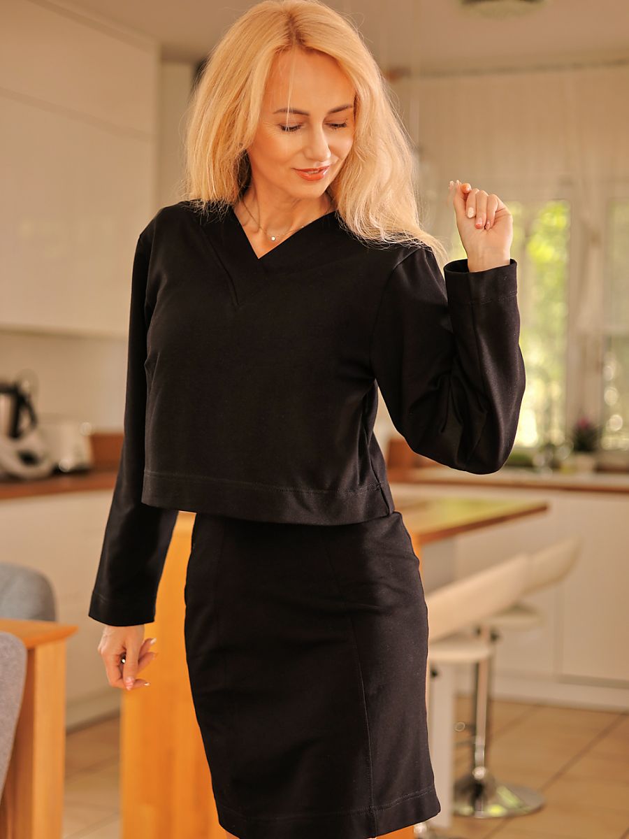 V-Neck Dress and Hoodie Set