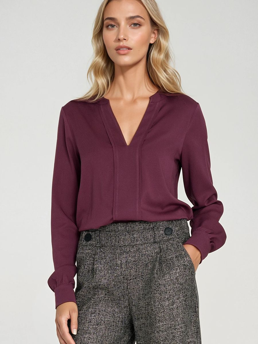 Pleated V-Neck Viscose Blouse