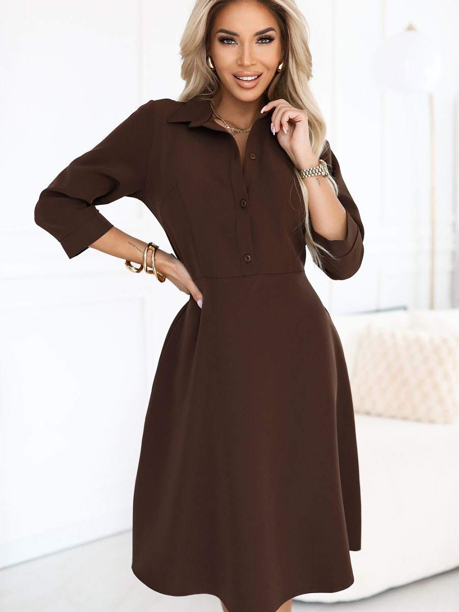 Flared Collar Midi Dress