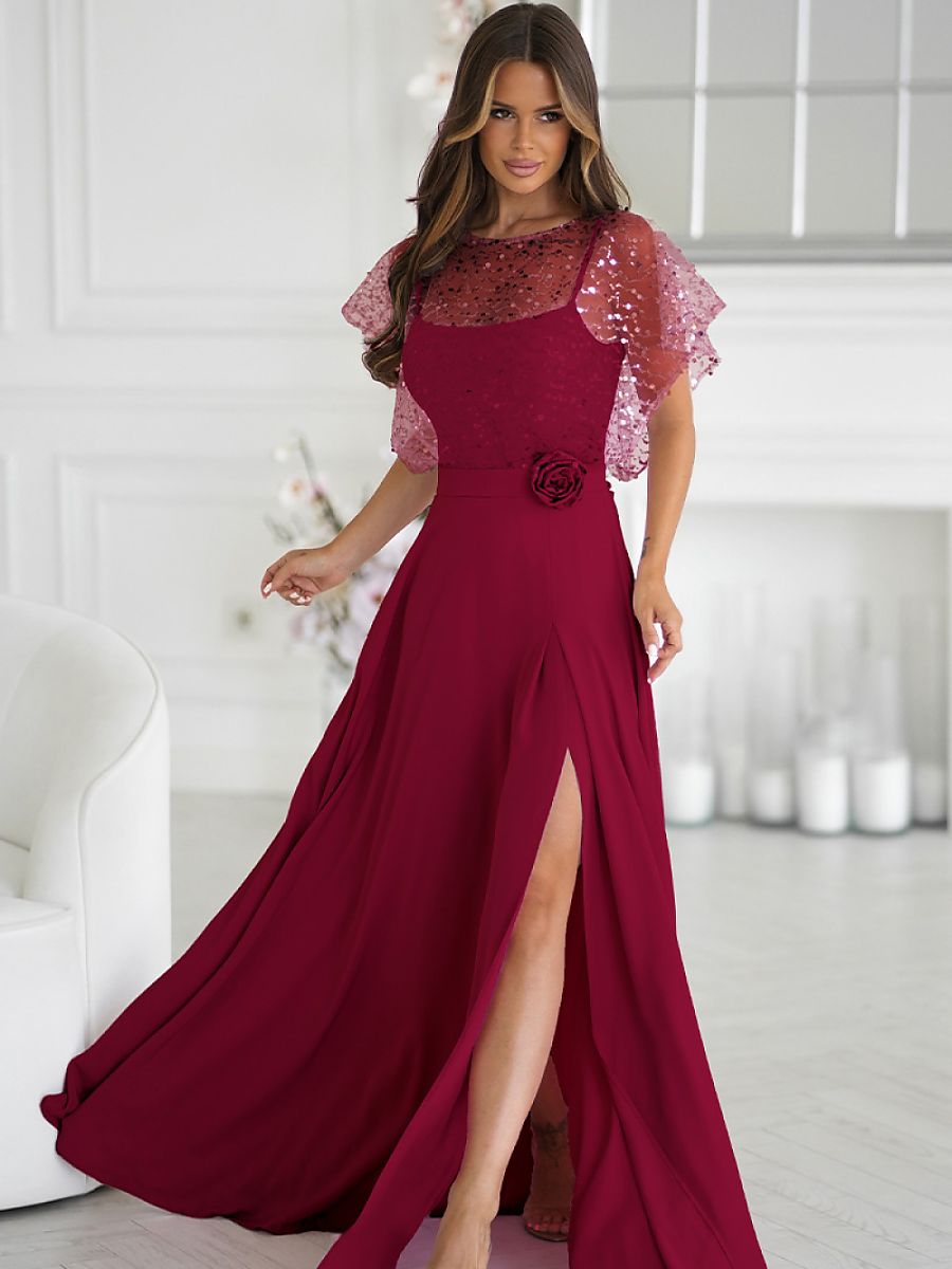 Bicotone Langes Kleid – rot