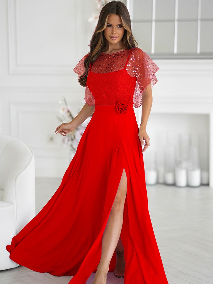 Bicotone Langes Kleid – rot