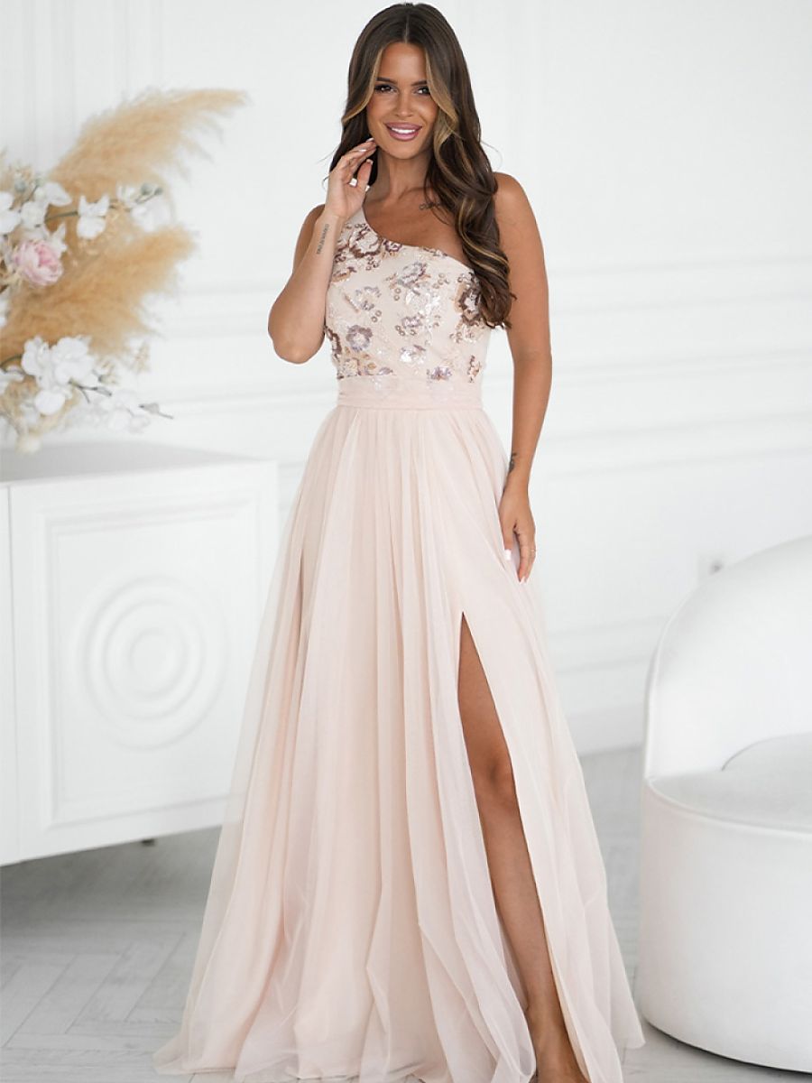 Bicotone Langes Kleid – beige
