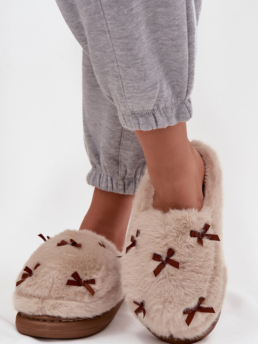 Bow-Detail Fur Slippers