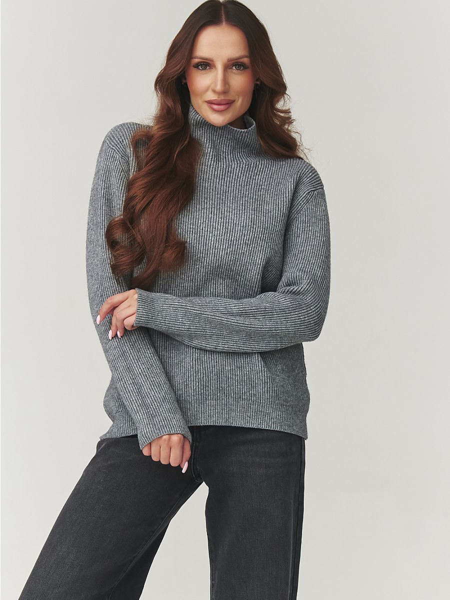 Makadamia Rollkragenpullover – grau