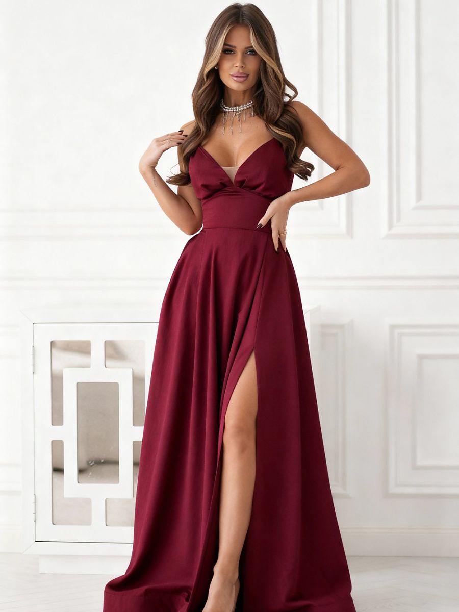 Bicotone Langes Kleid – rot
