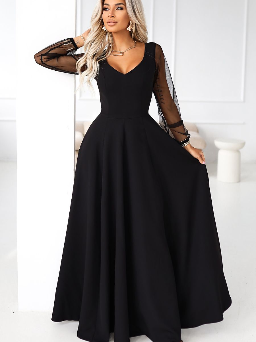 Tulle-Sleeve Maxi Dress