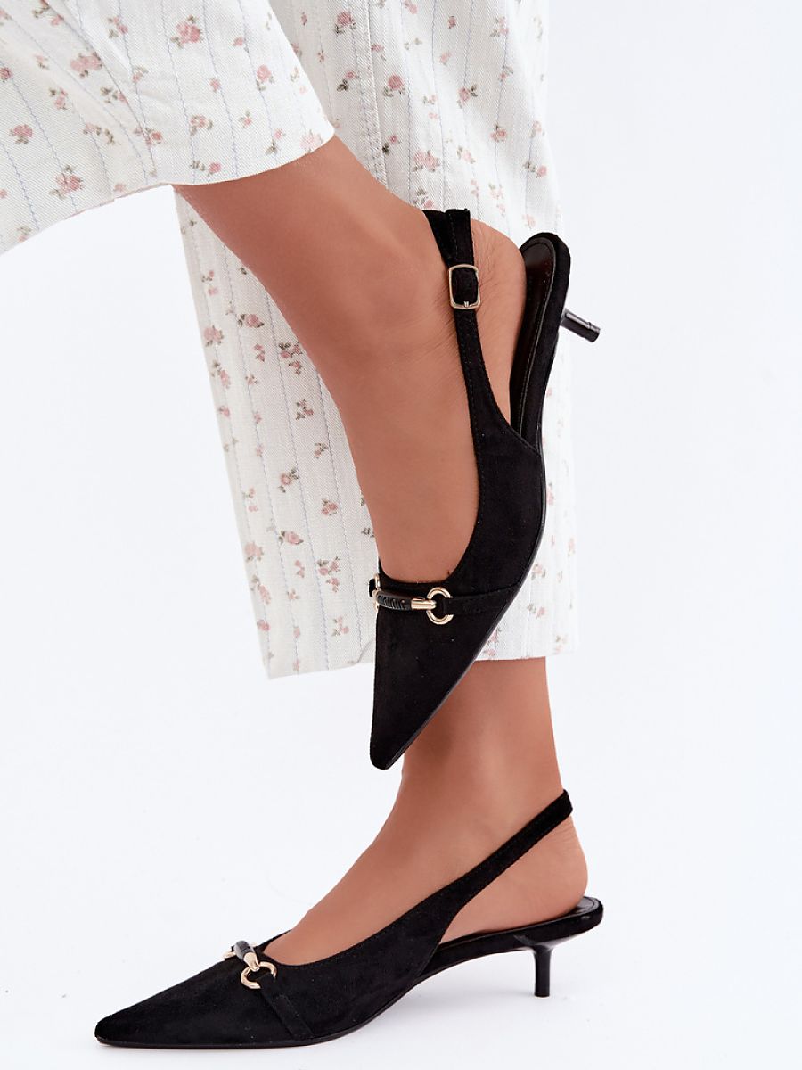 Suede-Effect Slingback Kitten Heels