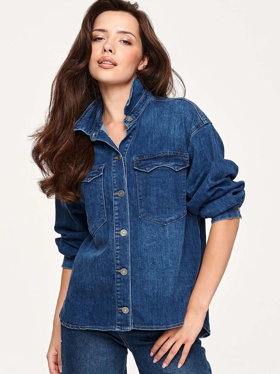 Makadamia Langarm Hemd – marineblau