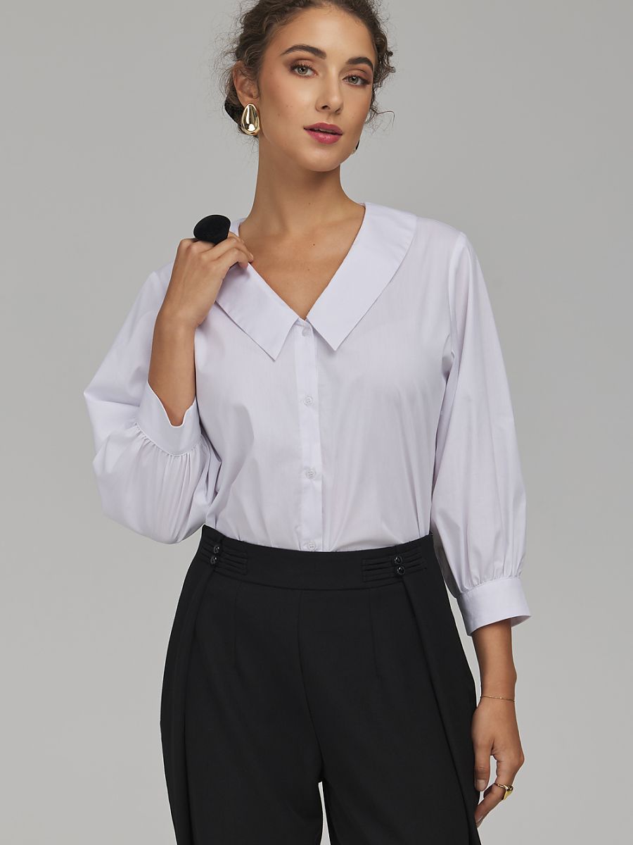 Wide Collar Poplin Shirt