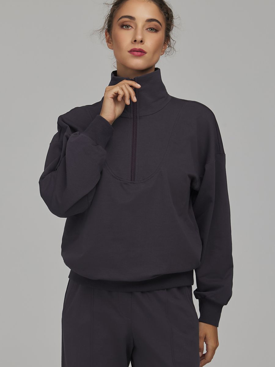 Stand-Neck Cotton Sweatshirt