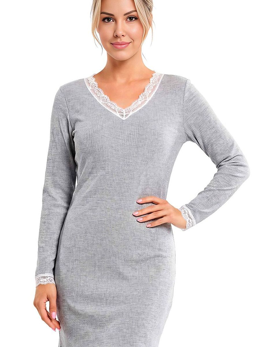 Lace-Trimmed Ribbed Nightshirt