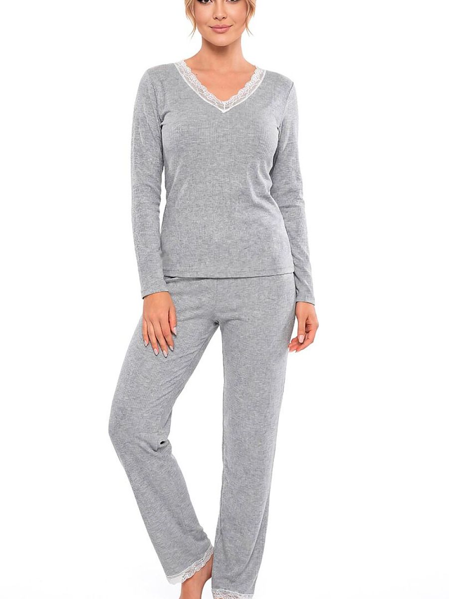 Lace-Trimmed Ribbed Pyjama Set