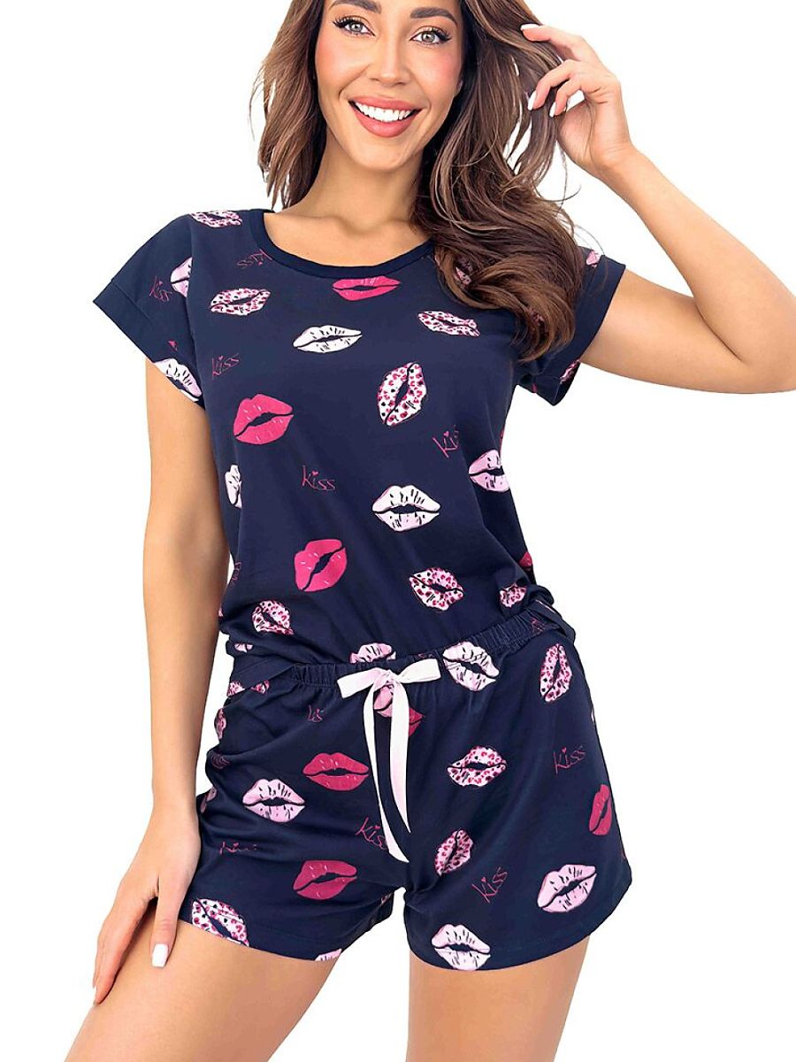 Lip-Print Cotton Pyjama Set