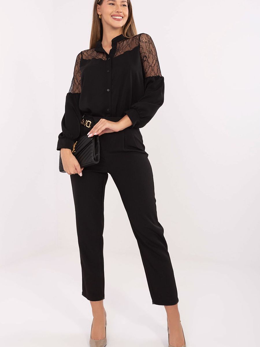 Italy Moda Langarm Hemd – schwarz