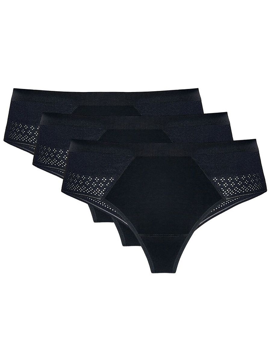 Lace-Insert Cotton Thongs Trio