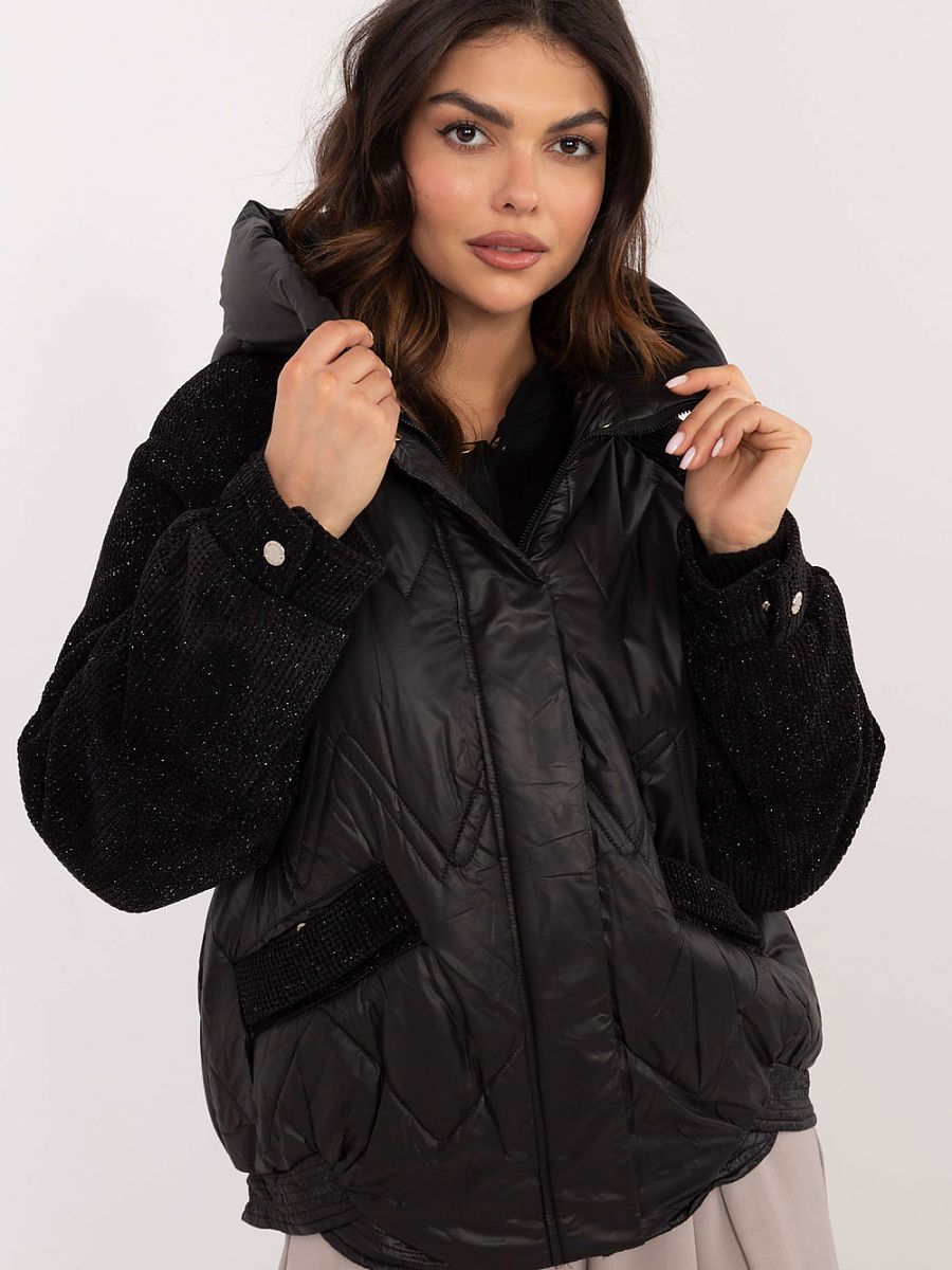 Contrast-Sleeve Quilted Jacket