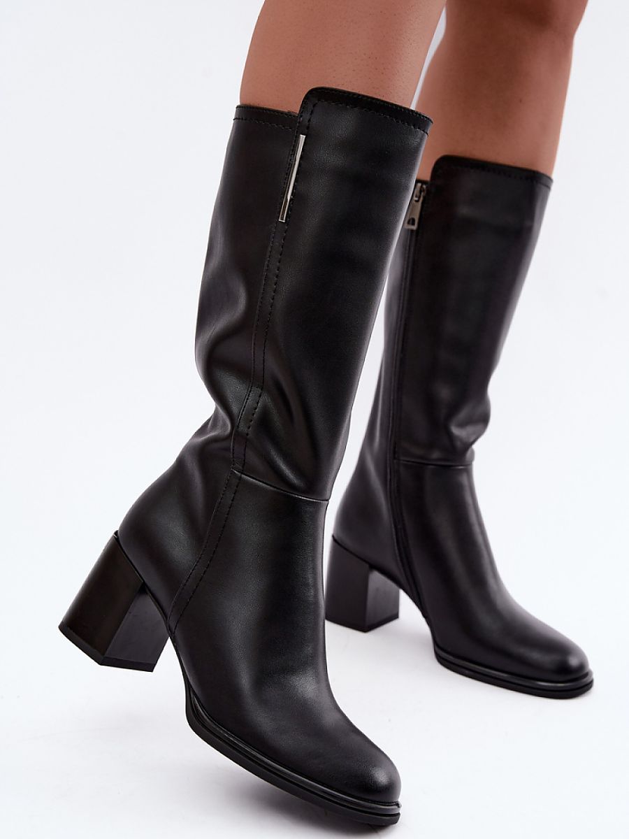 Leather Block Heel Boots