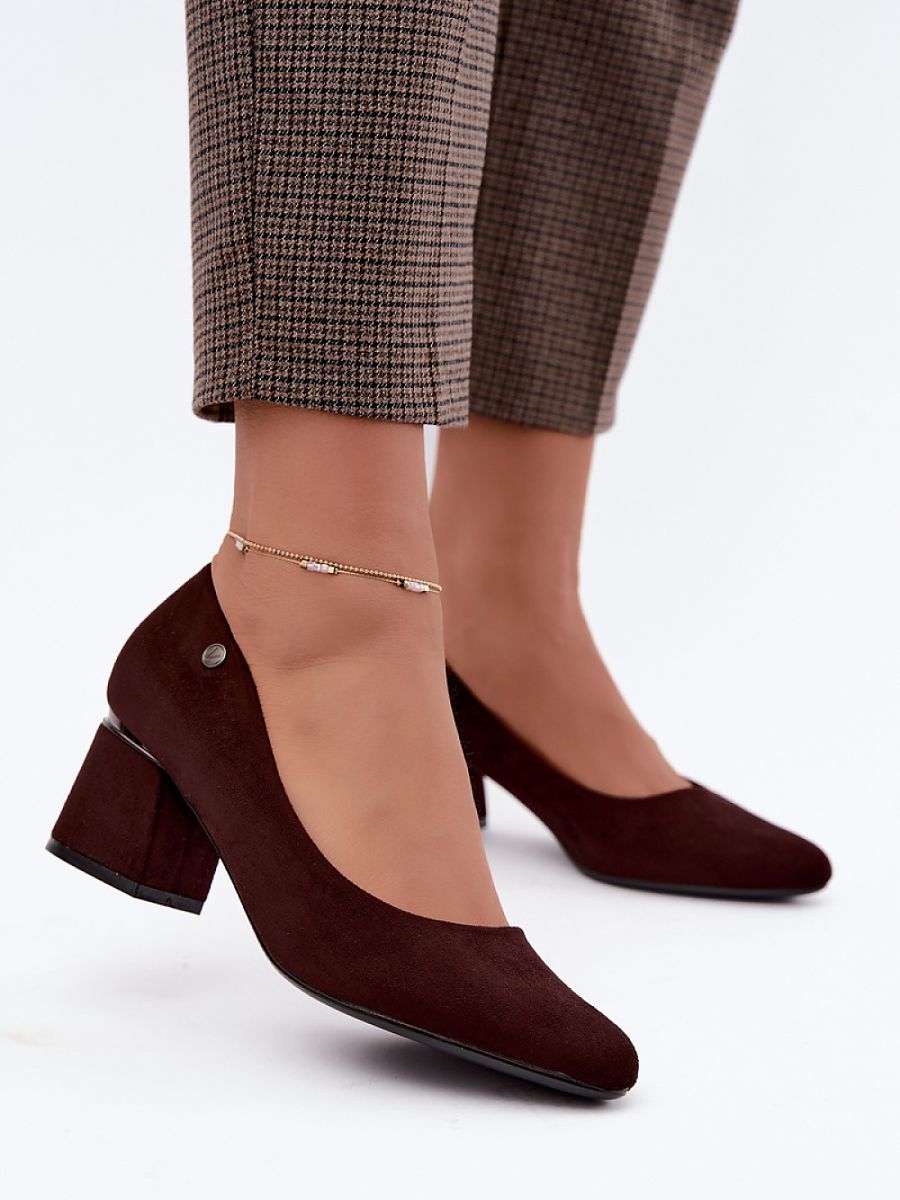 Suede Almond-Toe Block Heels
