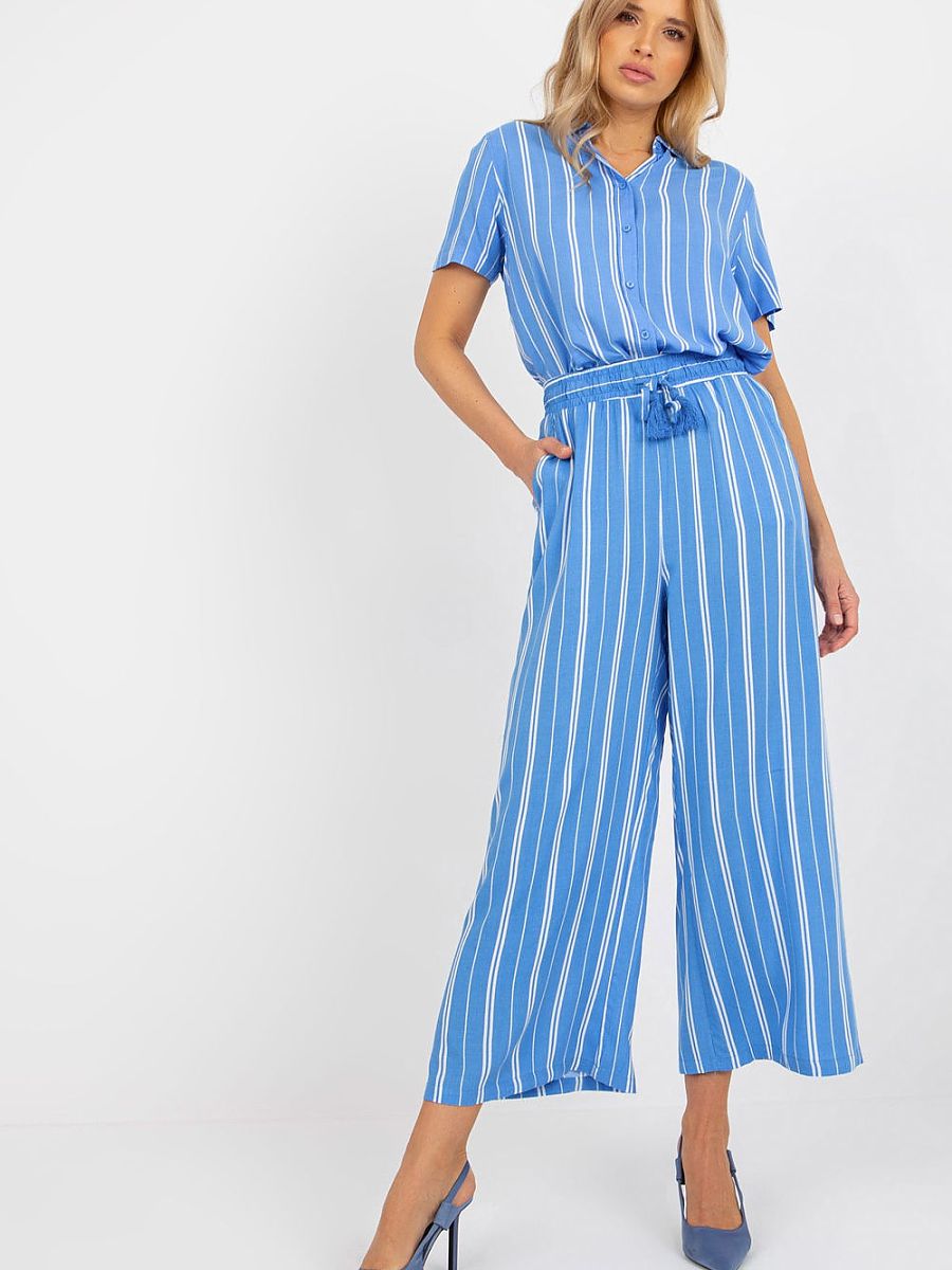Striped Viscose Wide-Leg Trousers